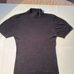 Crystal-Kobe-M-black-short sleeve mock neck ribbed knit 100% acrylic sweater.